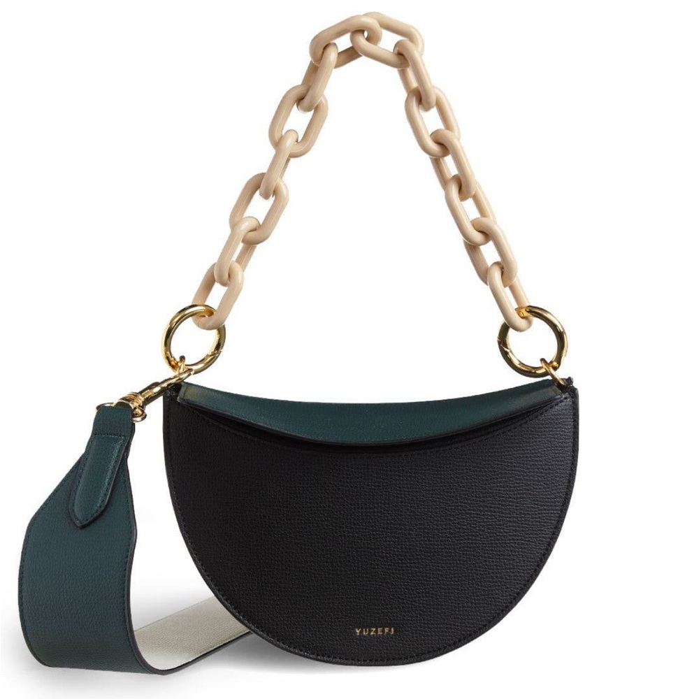Yuzefi Pine Nero Doris Shoulder Colorblock Textured Leather Bag with dual Strap